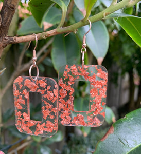 Gold Rose Resin Rectangle Earrings